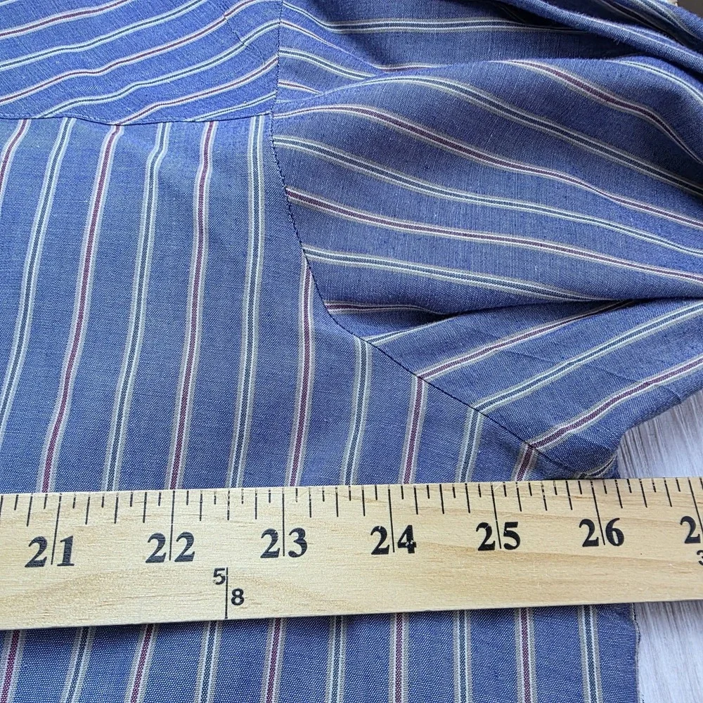 Sheplers Western Pearl Snap Shirt Blue Stripe Long Sleeve 2XLT Broken Snap‎ Cuff